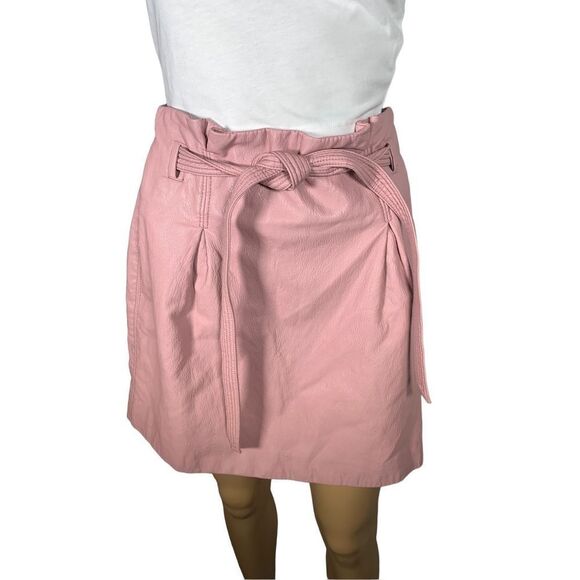 Free People Women's Payton Pink Faux Leather Paperbag Mini Skirt Size 6 - Picture 2 of 6